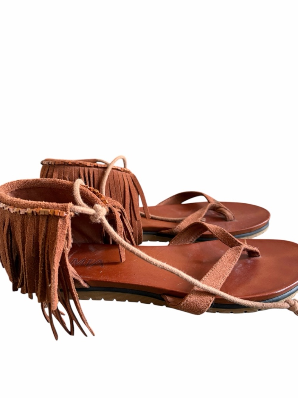 MIA Cinnamon Suede Fringe Sandals Festival Bohemian - Picture 2 of 8
